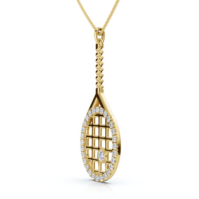 1/4Ct Diamond Pavé Tennis Racket Pendant Necklace 14k Gold Lab Grown