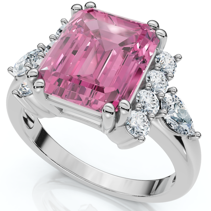 Pink Topaz 10x8mm & Diamond Ring 14k Gold Lab Grown