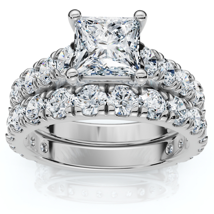 Certified 3Ct Princess Cut Diamond Engagement Ring Set 14k Gold Lab Grown