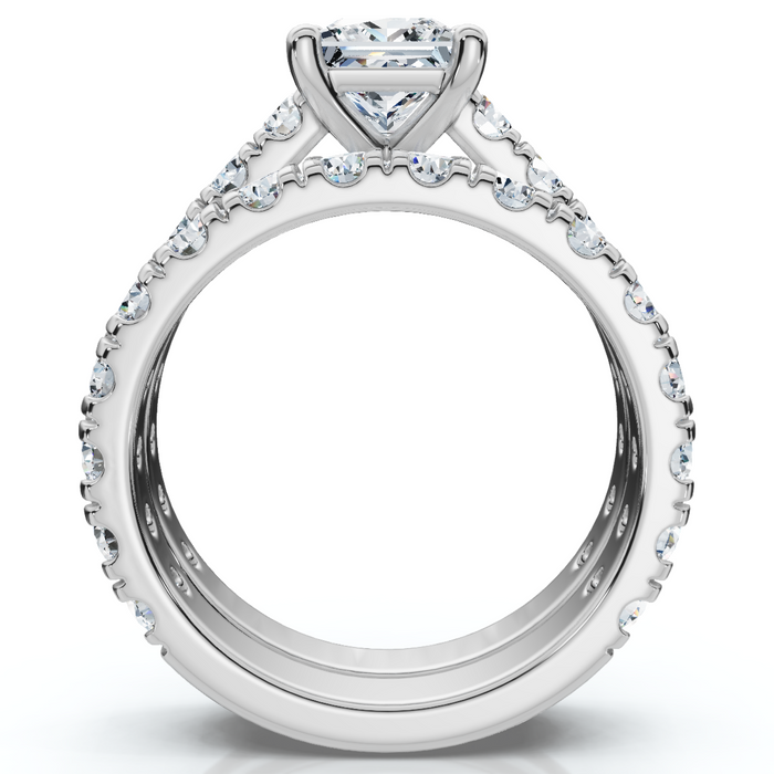 Certified 3Ct Princess Cut Diamond Engagement Ring Set 14k Gold Lab Grown