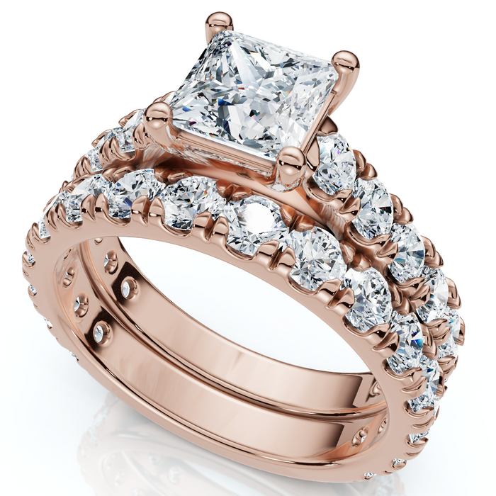 Certified 3Ct Princess Cut Diamond Engagement Ring Set 14k Gold Lab Grown