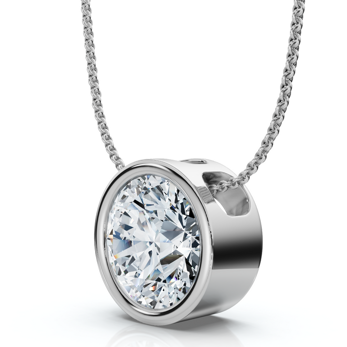 1Ct Certified Bezel Round Cut Diamond Pendant 14k Gold 18" Necklace Lab Grown