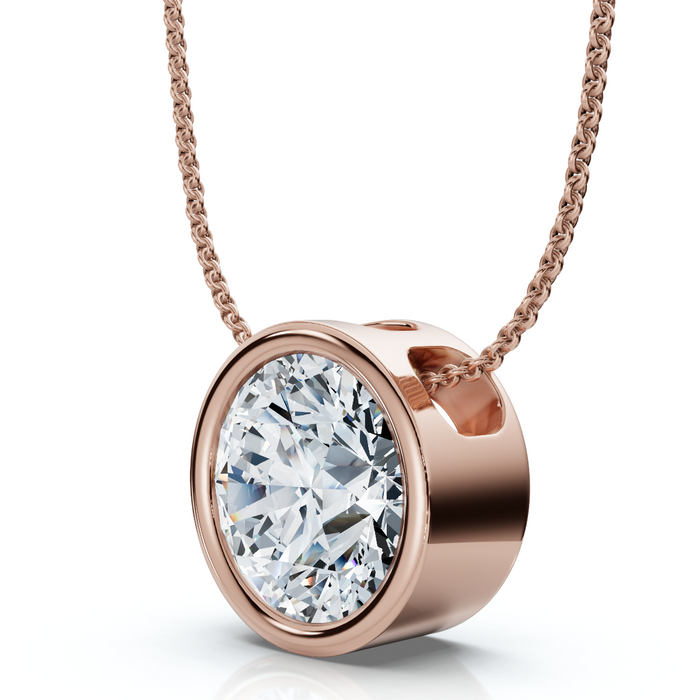 1Ct Certified Bezel Round Cut Diamond Pendant 14k Gold 18" Necklace Lab Grown