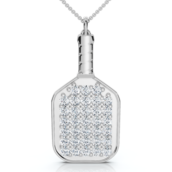 1Ct Diamond Studded Pickleball Paddle Pendant Necklace 10k Gold Lab Grown