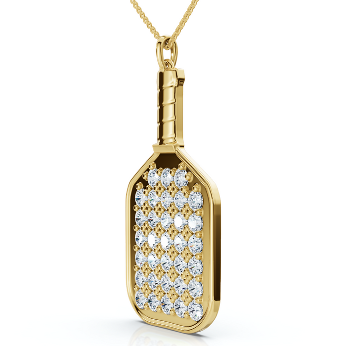 1Ct Diamond Studded Pickleball Paddle Pendant Necklace 14k Gold Lab Grown