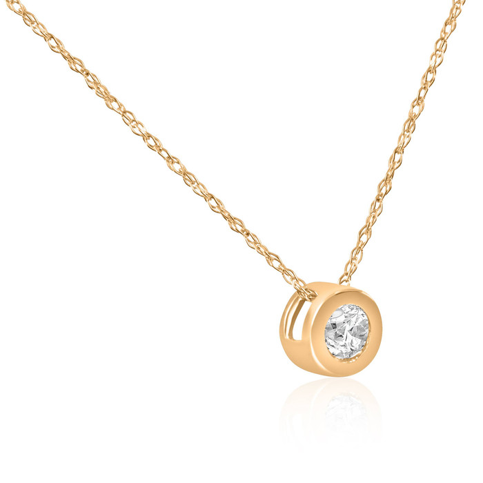 1/4ct 14K Yellow Gold Round Lab Grown Diamond Solitaire Pendant Necklace (HI-SI)
