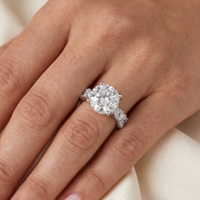 Certified 6.78Ct Round Cut Diamond Engagement Ring 14k White Gold Lab Grown