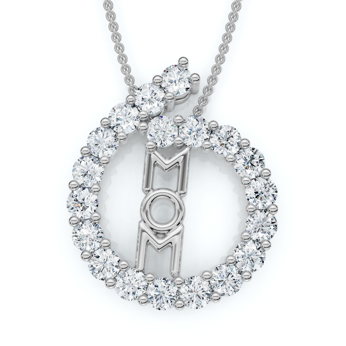 Diamond Circle Mom Pendant Gold Necklace Lab Grown 18"