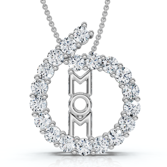 Diamond Circle Mom Pendant Gold Necklace Lab Grown 18"