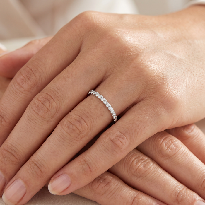 1/4ct Pave Lab Created Diamond Wedding Ring 14K White Gold