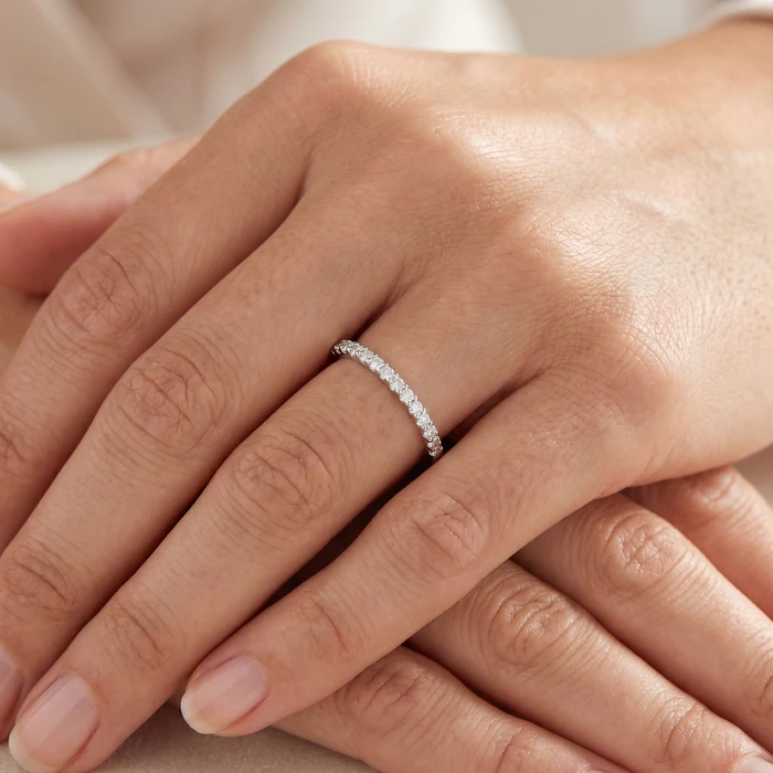 1/4ct Pave Lab Created Diamond Wedding Ring 14K White Gold