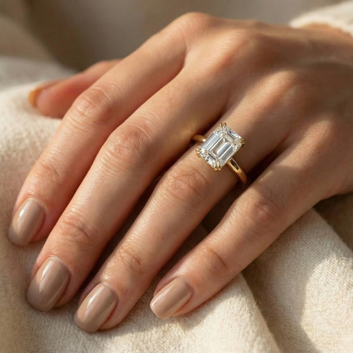 Certified 6Ct Emerald Cut Diamond Solitaire Ring 14k Gold Lab Grown