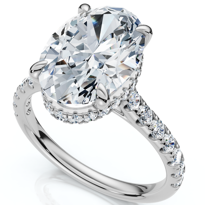 Certified 3 1/2Ct Oval Hidden Halo Diamond Engagement Ring 14k Gold Lab Grown