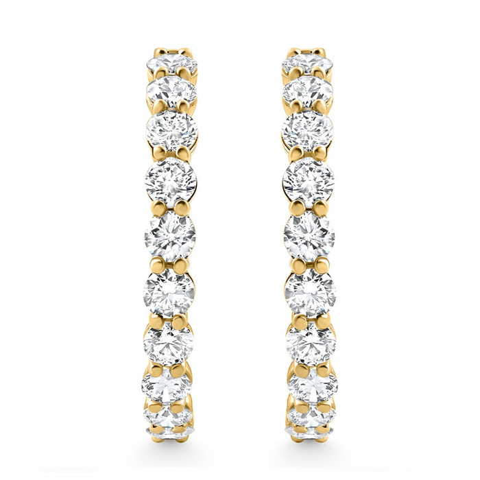3Ct Diamond Lab Grown Inside Outside Hoops 14k Gold Eearrings 1" Tall