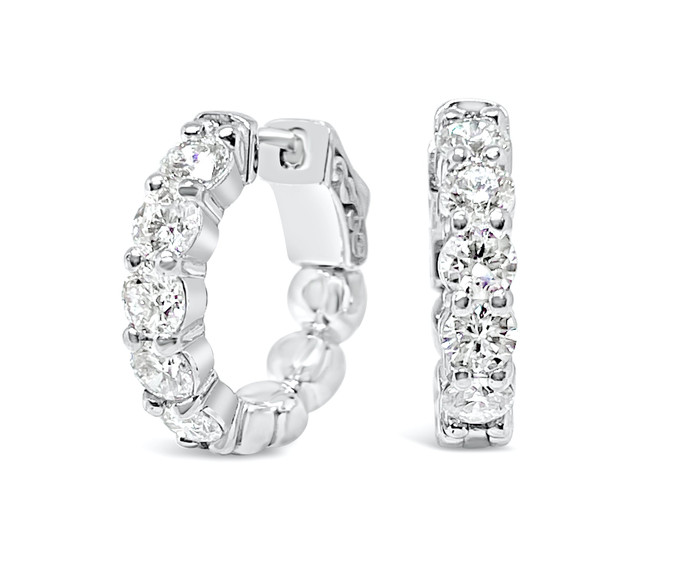 3Ct Diamond Lab Grown Inside Outside Hoops 14k Gold Eearrings 1" Tall
