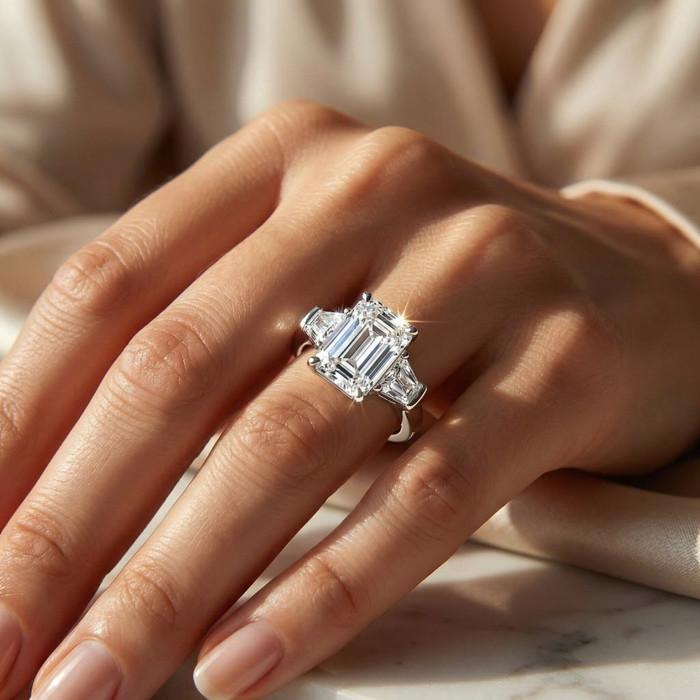 Certified 4Ct Randi Emerald Diamond Engagement Ring 14k Gold or PT Lab Grown