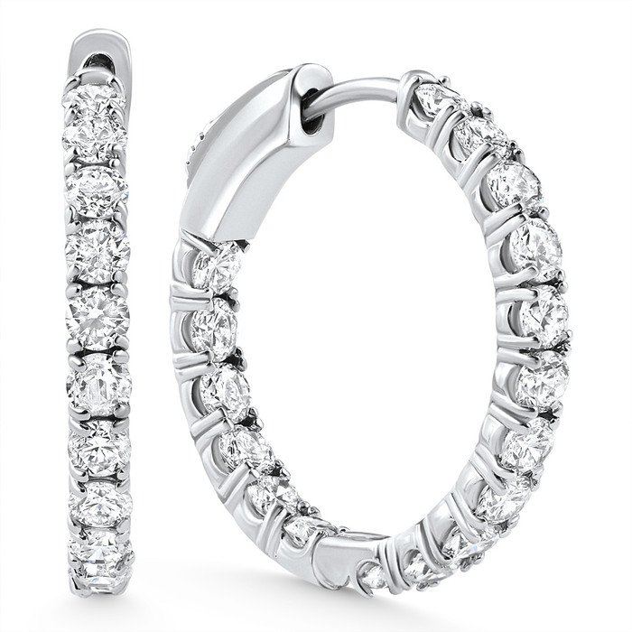 2.05Ct Diamond Inside Outside Hoops 14k Gold Women's Earrings Lab Grown 1" Tall