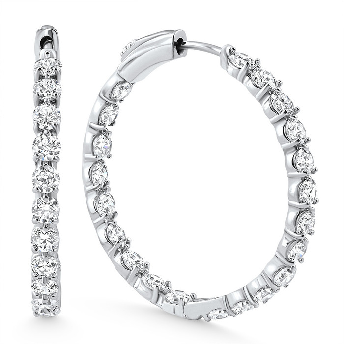 4 1/2Ct Diamond Inside Outside Hoops Gold Women's Earrings Lab Grown 1.25" Tall