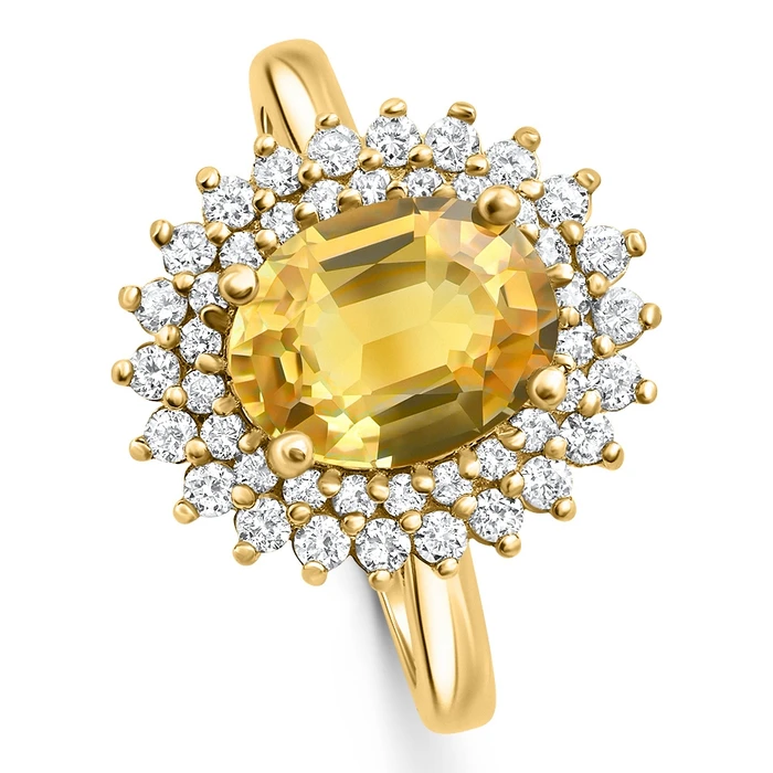 2.93Ct Yellow Sapphire Diamond Ring Gold Lab Grown