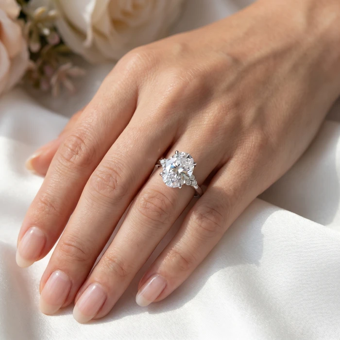3 1/10Ct Oval Carlie Diamond Engagement Ring 14k Gold or Platinum Lab Grown