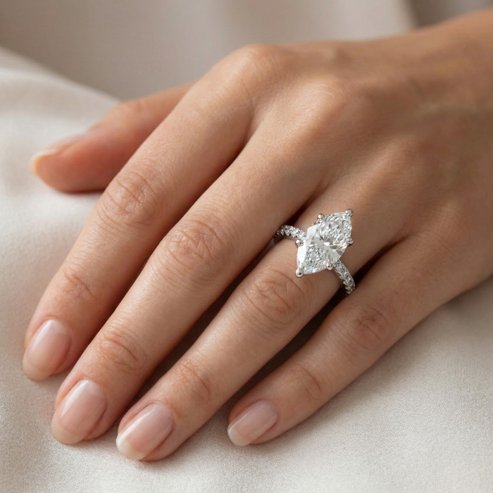 Certified 3.40Ct Marquise Diamond Engagement Ring 14k Gold Lab Grown