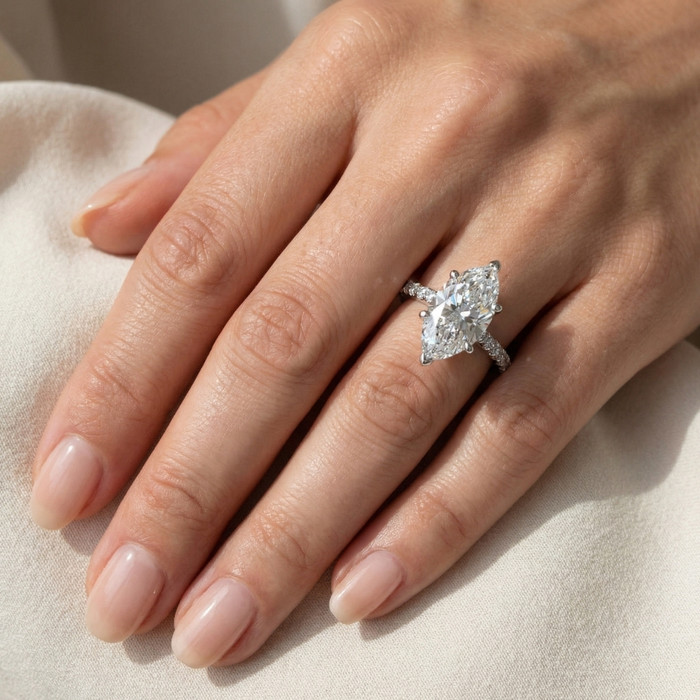 Certified 3.40Ct Marquise Diamond Engagement Ring 14k Gold Lab Grown