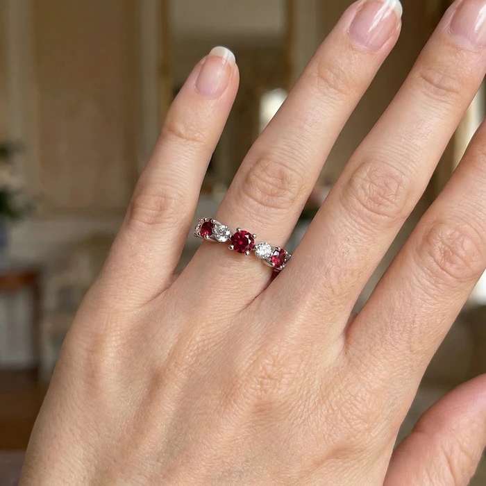 1Ct Sylvia Ruby & Diamond Anniversary Ring Gold Lab Grown
