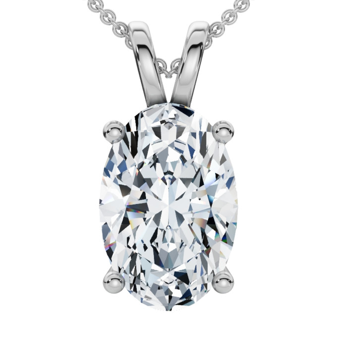 Oval Solitaire Diamond 4-Prong Pendant 14k Gold 18" Necklace Lab Grown