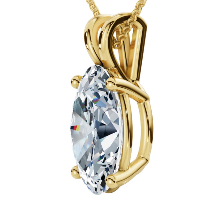 Oval Solitaire Diamond 4-Prong Pendant 14k Gold 18" Necklace Lab Grown