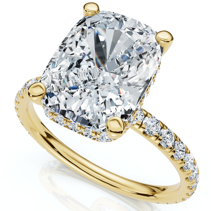 Certified 3 1/2Ct Cushion Hidden Halo Diamond Engagement Ring 14k Gold Lab Grown