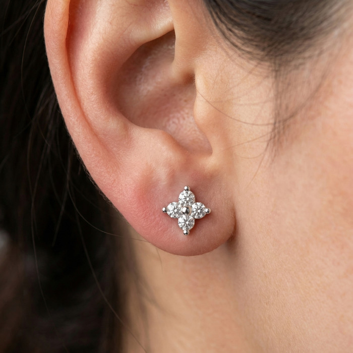 1/2Ct Jackie Diamond Studs 14k Gold Earrings Lab Grown 1/3" Tall
