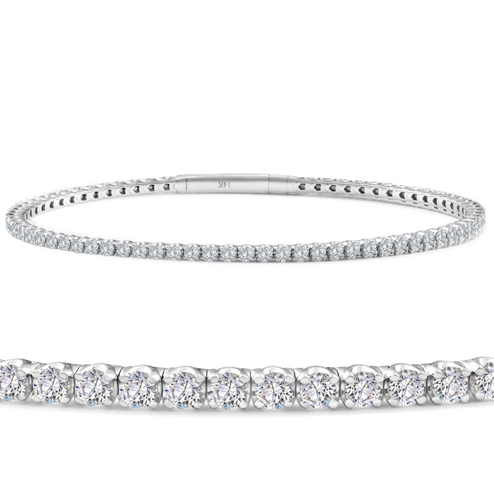 Certified 2Ct F/VS Diamond Flexible Oval Bangle Bracelet White Gold Lab Grown