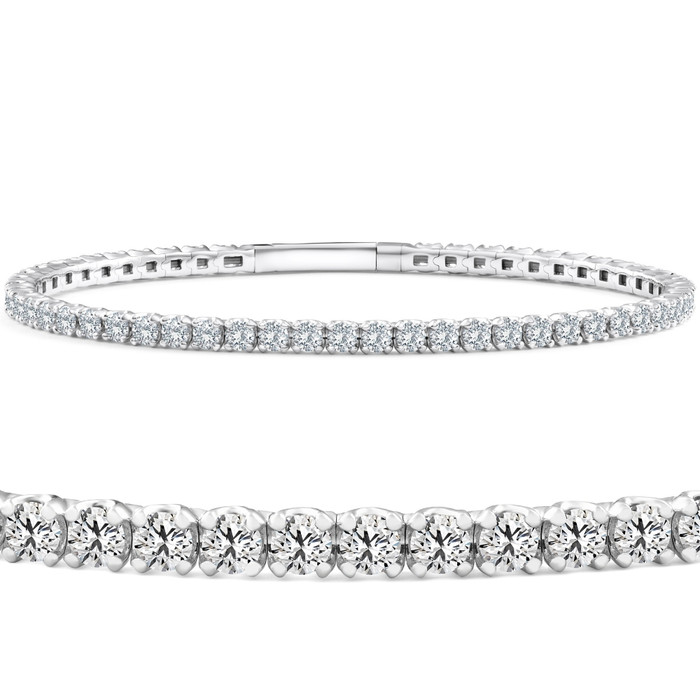 4Ct F/VS Diamond Flexible Oval Bangle Women's Bracelet 14k White Gold Lab Grown