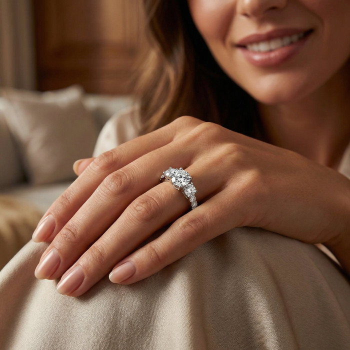 1 1/4Ct Three Stone Diamond Engagement Ring 14k Gold or Platinum Lab Grown