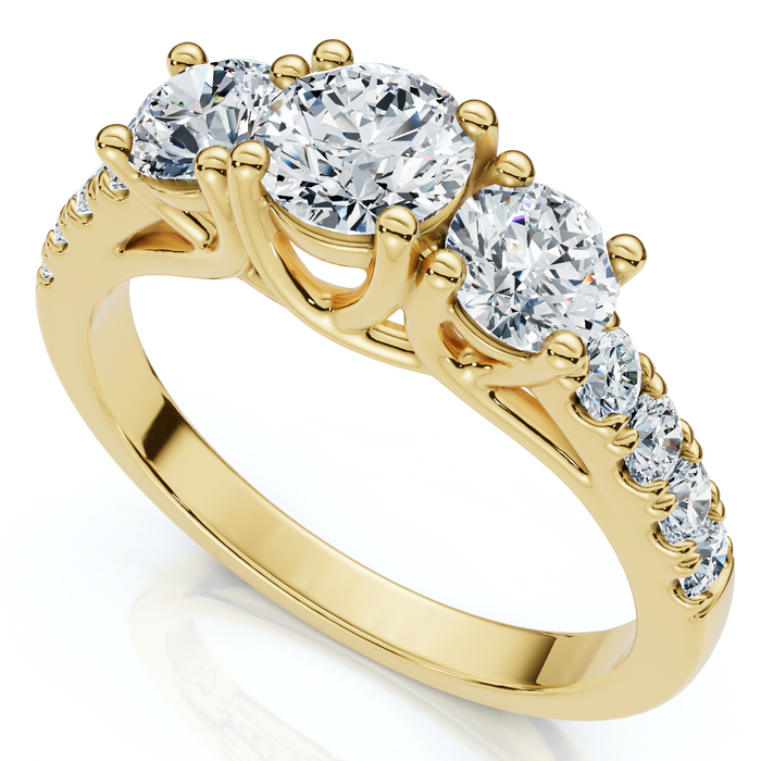 1 1/4Ct Three Stone Diamond Engagement Ring 14k Gold or Platinum Lab Grown