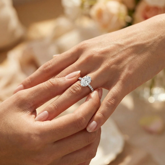 1 1/2Ct Oval Diamond Engagement Side Stone Ring Gold Lab Grown