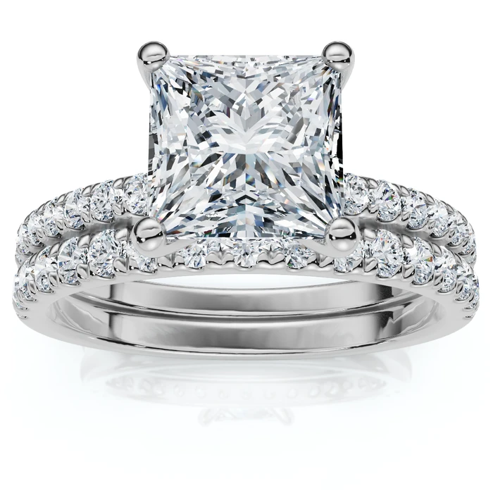 Certified 1.90Ct Princess Cut Diamond Engagement Wedding Ring Set Lab Grown