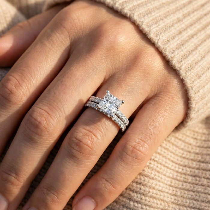 Certified 1.90Ct Princess Cut Diamond Engagement 14k Wedding Ring Set Lab Grown