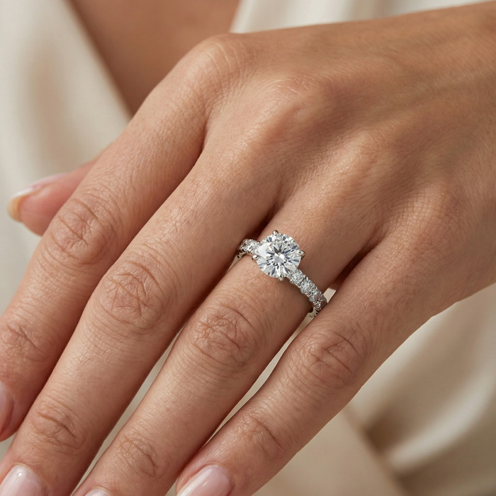 1Ct Pave Diamond Round Cut Engagement Ring Gold Lab Grown