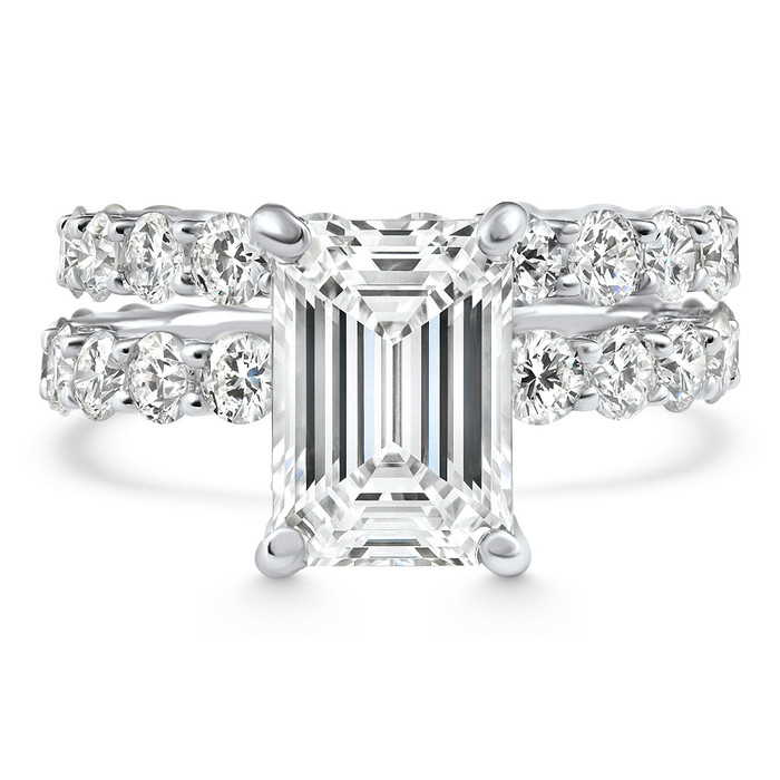 Certified 7.74Ct Emerald Diamond Side Halo Engagement Ring Set 14k Lab Grown