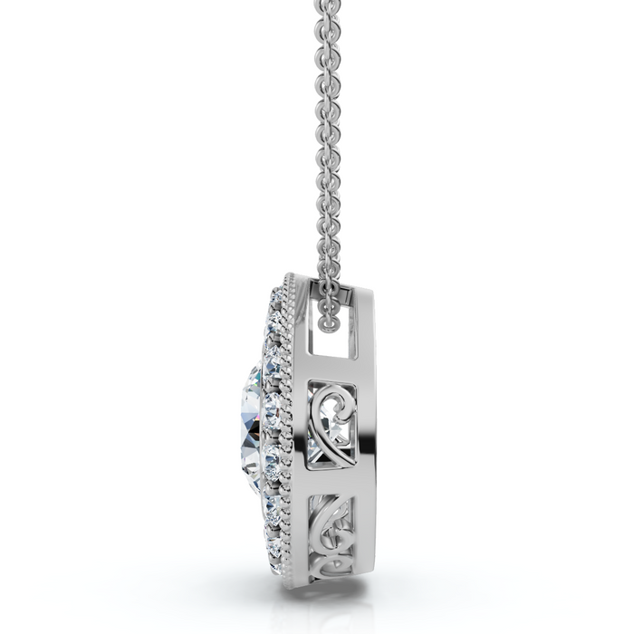 1Ct Beverly Diamond Halo Bezel Pendant 14k Gold 18" Necklace Lab Grown