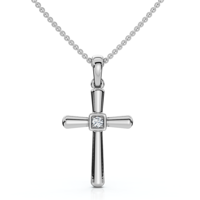 Diamond Solitaire Lab Grown Cross 10k Gold Necklace 3/4" Tall Pendant
