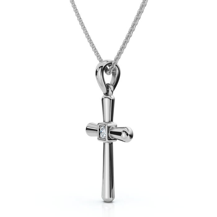 Diamond Solitaire Lab Grown Cross 10k Gold Necklace 3/4" Tall Pendant