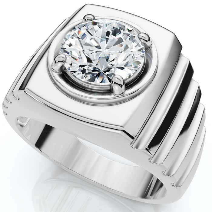 Men's 2Ct Certified Ridged Solitaire Ring Gold Lab Grown