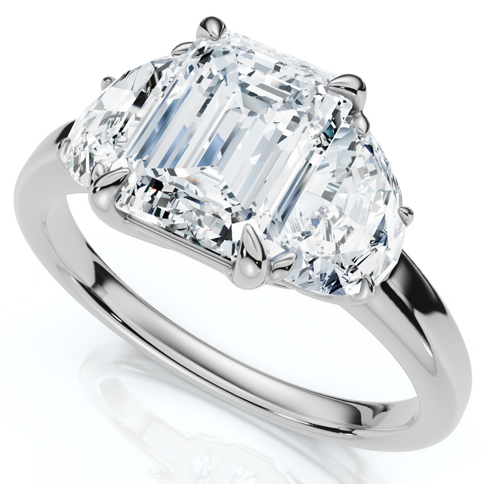 2Ct Emerald & Half Moon Diamond Anniversary Engagement Ring Gold Lab Grown