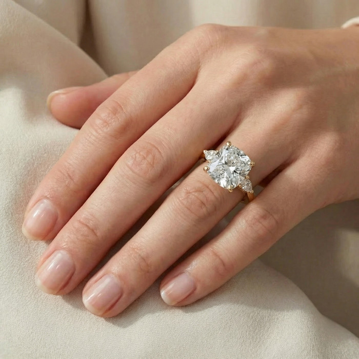 Certified 7 1/3Ct Sharon Square Cushion Diamond Engagement Ring Gold Lab Grown