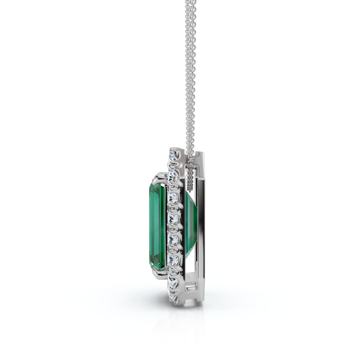 7 1/2Ct Emerald & Diamond Pendant Gold 3/4" Tall 18" Necklace