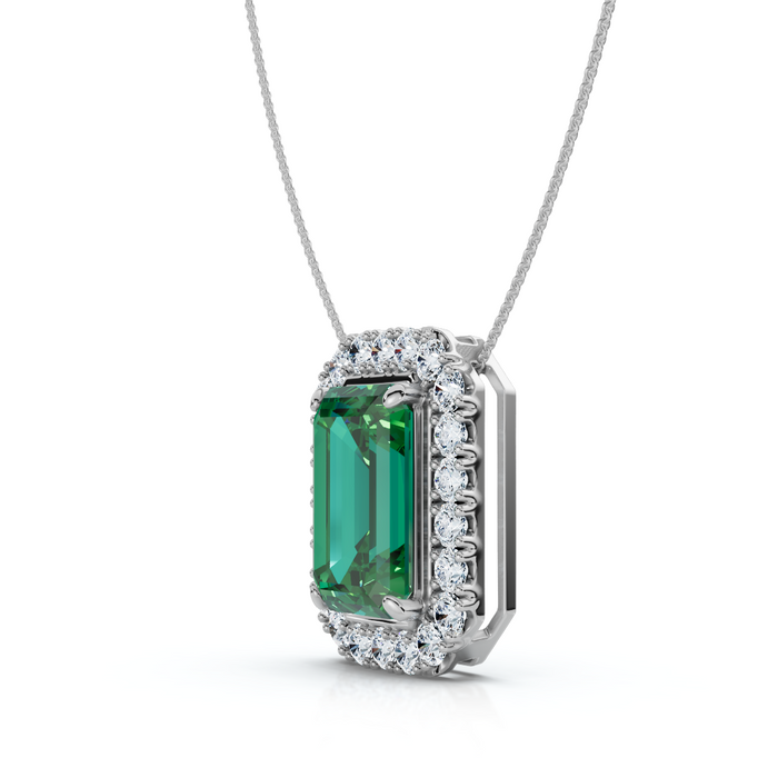 7 1/2Ct Emerald & Diamond Pendant Gold 3/4" Tall 18" Necklace