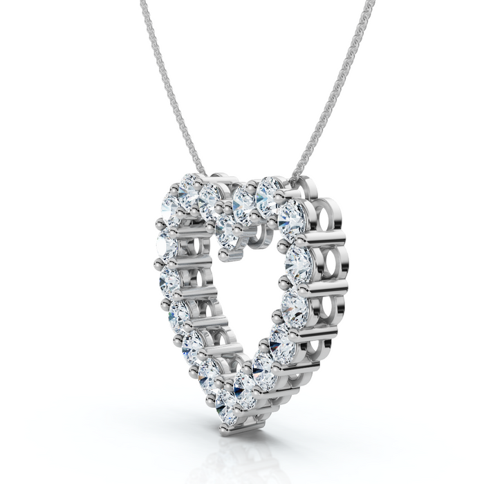 4Ct Diamond Heart Pendant 14k Gold Lab Grown 1 1/10" Tall 18" Necklace