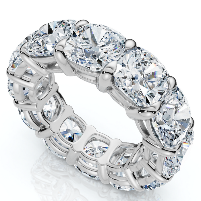 12Ct Cushion Cut Diamond Eternity Ring 14k Gold Basket Wedding Band Lab Grown